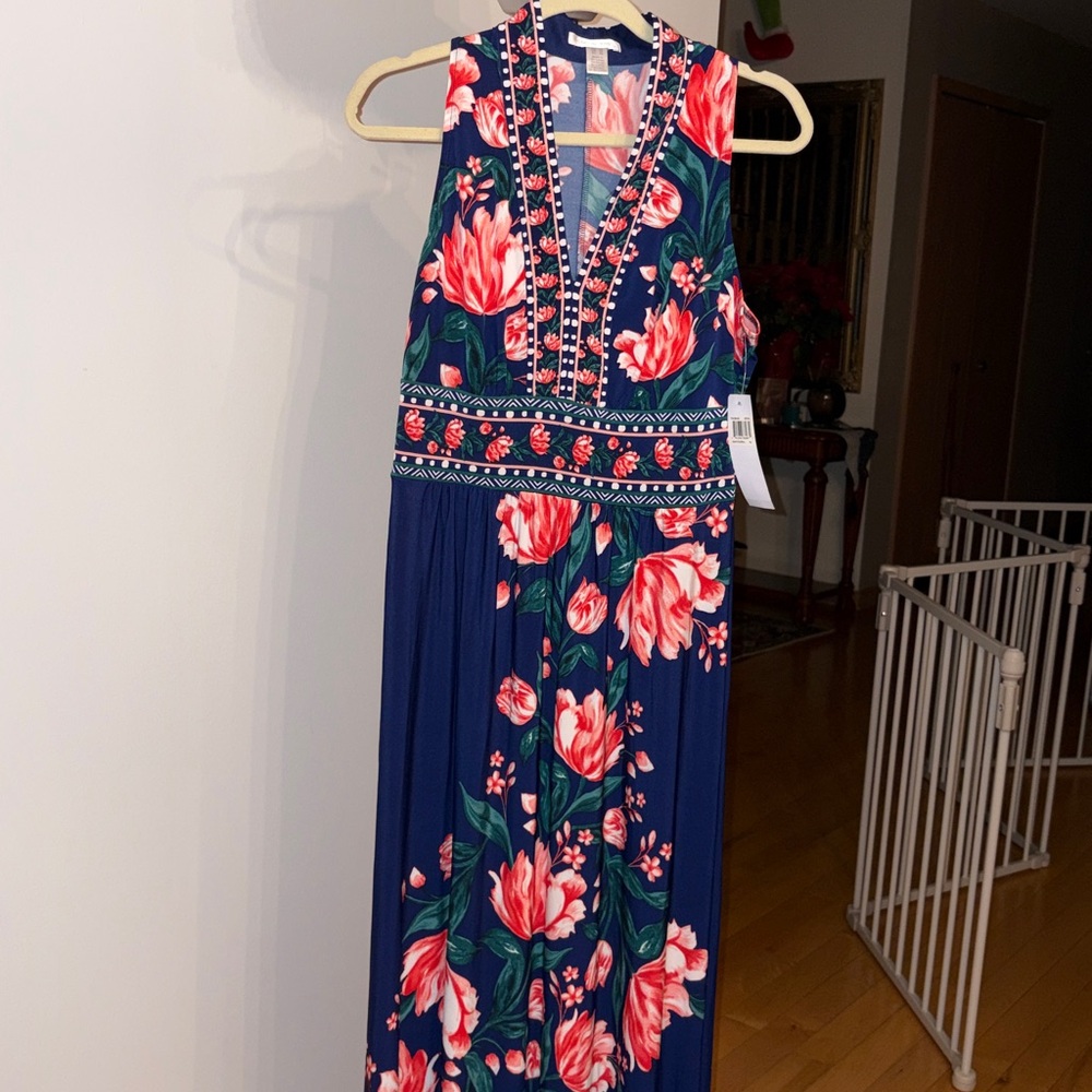 London Times Navy & Coral Floral Dress Size 10
